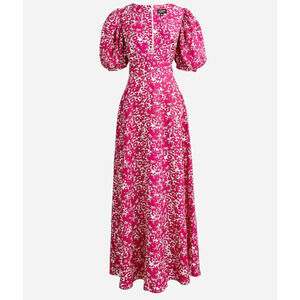 J. Crew Collection 8 Milkmaid Puff-Sleeve Maxi Dress Drapey Floral Pink Cottage